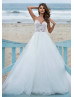 Beaded Scoop Neck Ivory Lace Tulle Boho Beach Wedding Dress